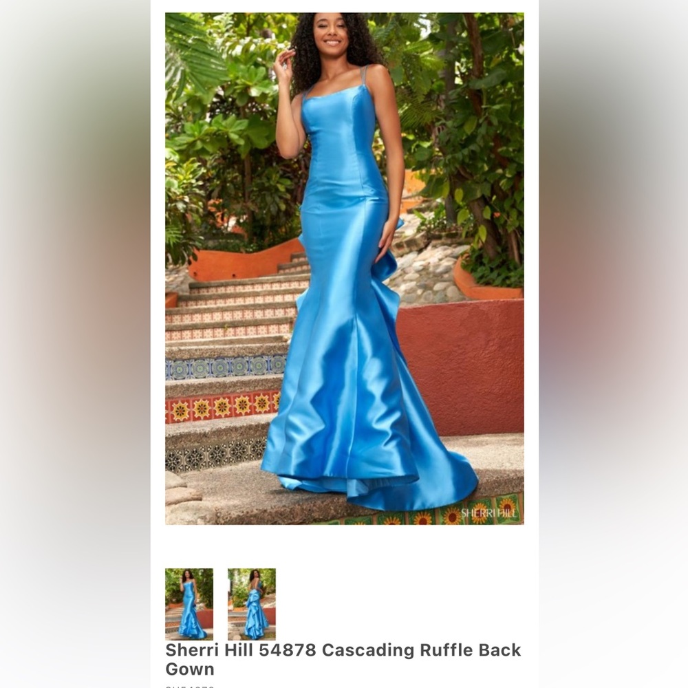 Light Blue Sherri Hill Cascading Ruffle Gown